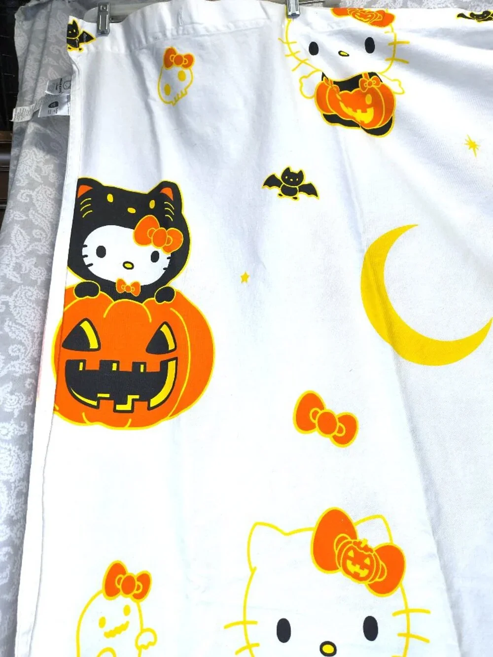 Hello Kitty Halloween Shower Curtain- Jack-o-lantern - black cat - moon - ghost